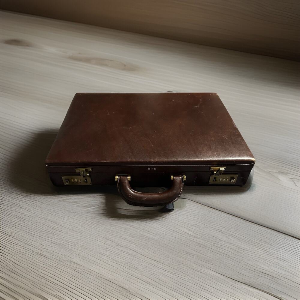 Vintage Bally Leather Briefcase Locking Hard Case Brown Monogram HIH